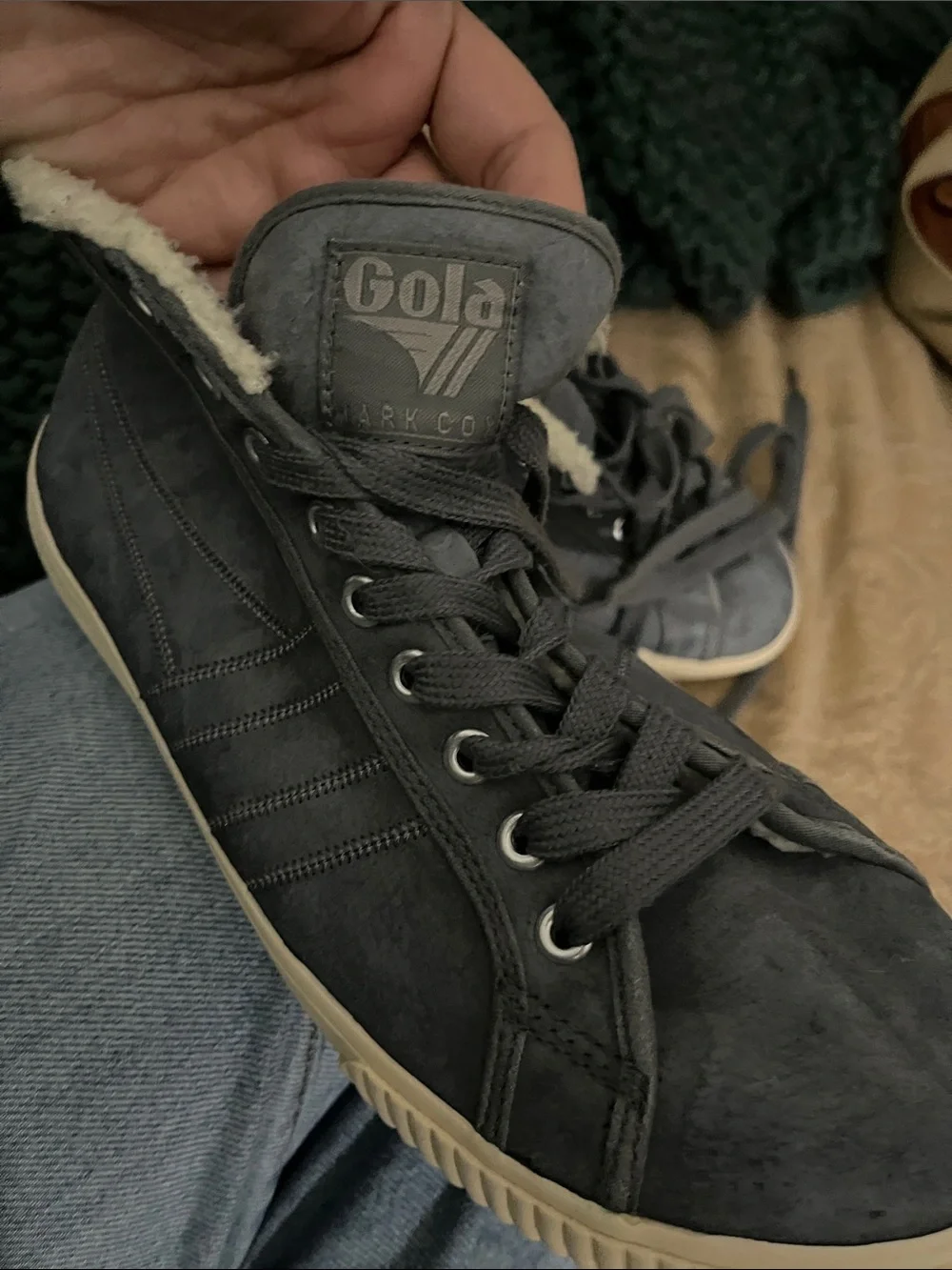 Gola Gray Suede High-Top Sneakers with Shearling Collar